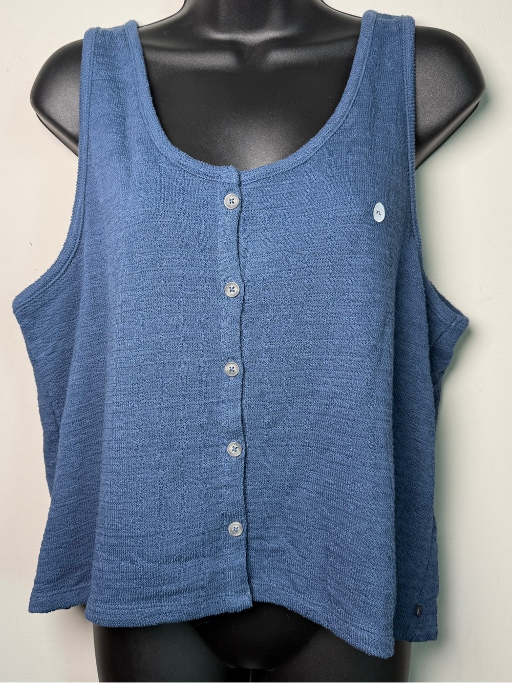 NWT Eddie Bauer Beachy Slub Tank Button Front Cotton Blend Blue XL Summer Boho